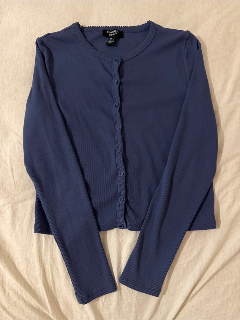 Streetwear Society Navy-Blue Long Sleeve Button-Front Cardigan